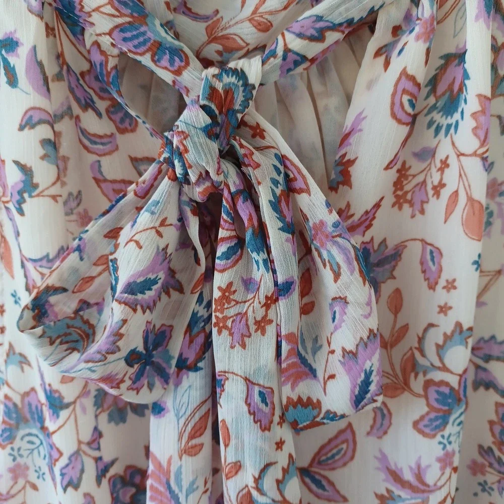 1.STATE Womens Floral Paisley Halter Tie Neck Blouse Cream Purple Blue Small NWT - Picture 7 of 10